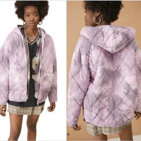UO Freja Quilted Hooded Zip Up Jacket Purple Small - Picture 2 of 8